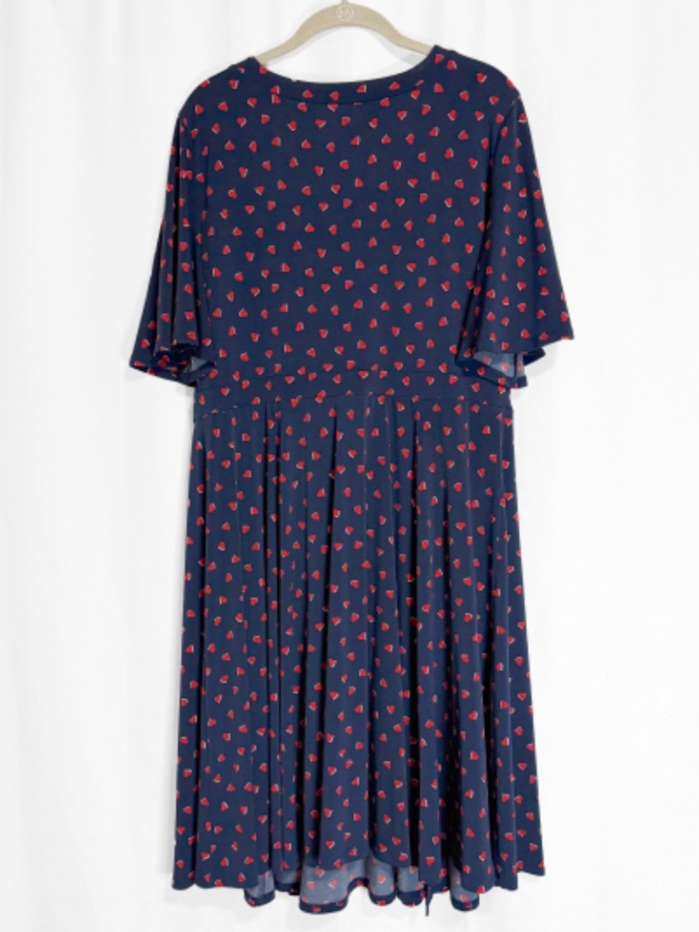 Torrid Navy Blue and Red Mini Hearts Studio Knit Faux Wrap Dress Size 1X - Picture 8 of 9